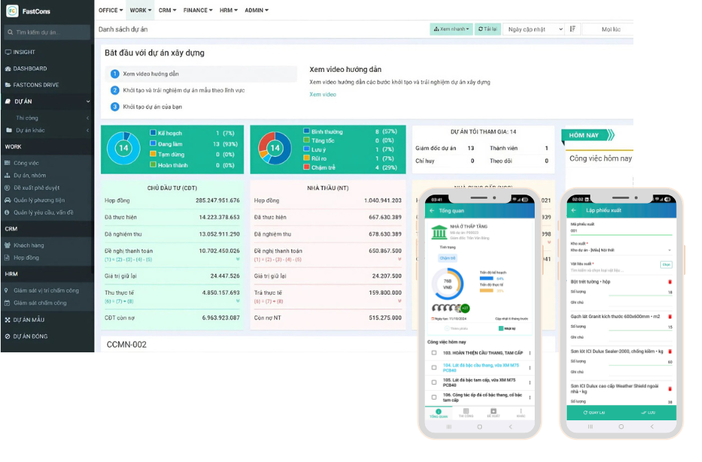 Demo quản lý dự án nội thất trên phần mềm FastCons