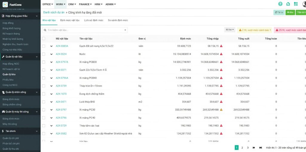Demo quản lý vật tư trên phần mềm FastCons