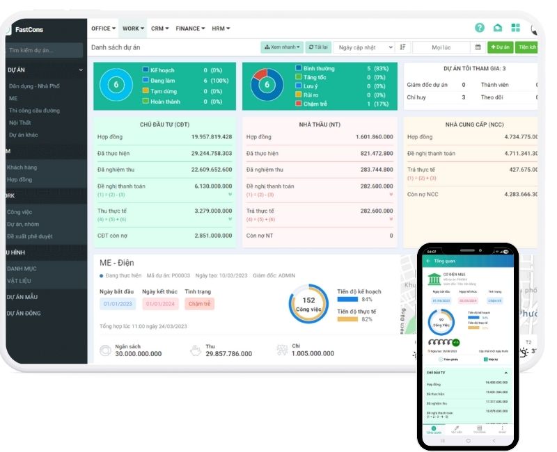 Giao diện phần mềm quản lý dự án xây dựng FastCons