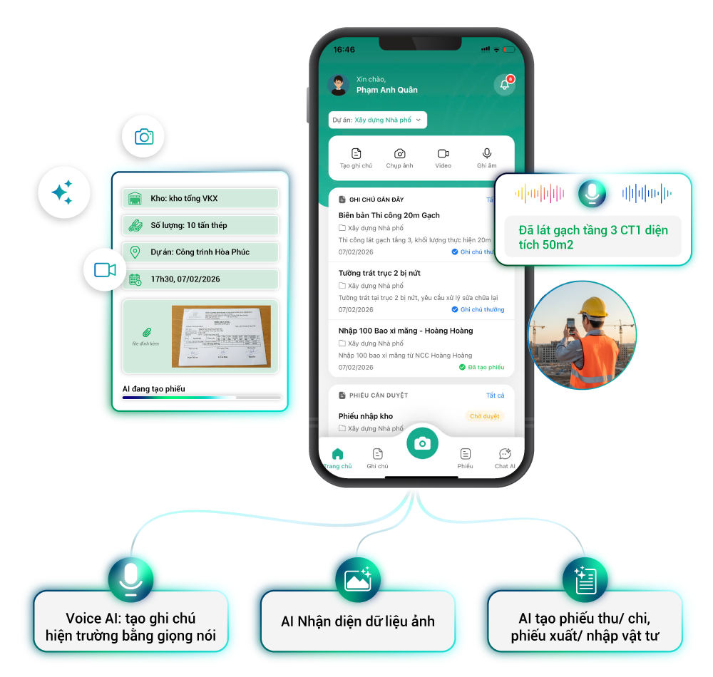 FastCons Note – Giải pháp tích hợp AI giúp đội công trình giảm gánh nhập liệu, X2 hiệu suất