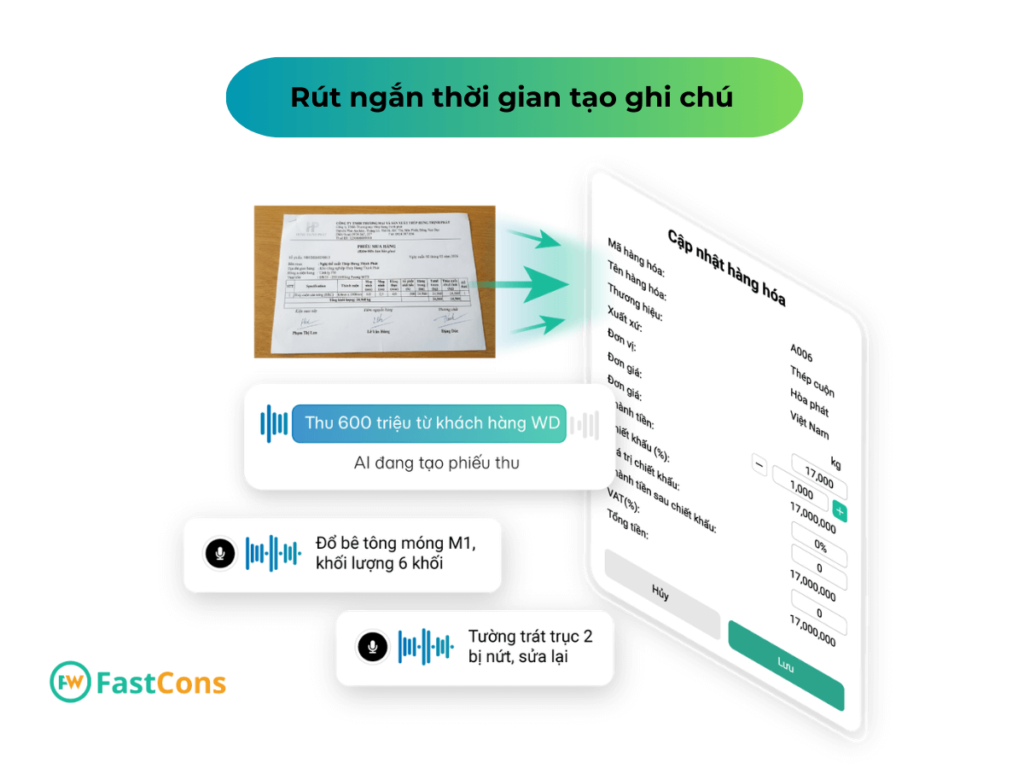 FastCons Note rút ngắn thời gian nhập liệu cho kỹ sư công trường