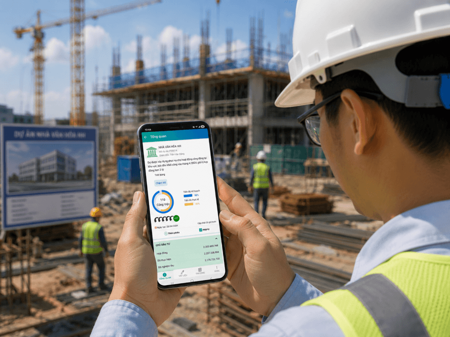 Kỹ sư sử dụng phần mềm FastCons quản lý dự án xây dựng
