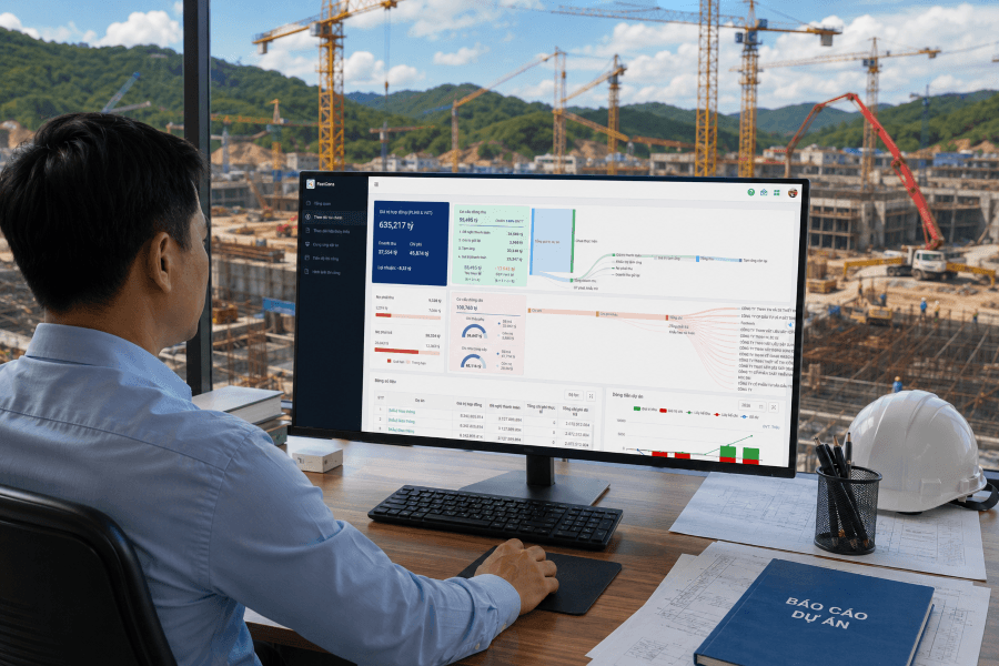 Ban lãnh đạo nắm bắt thông tin chi phí dự án trên phần mềm FastCons (Minh họa)