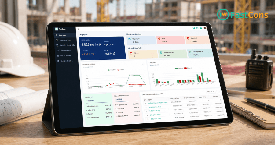 DashBoard tổng quan quản lý dự án trên phần mềm FastCons